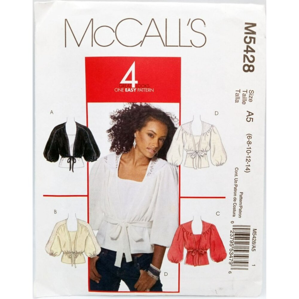 Misses Shrug Top McCalls Pattern M5428 Size A5 6,8,10,12,14 2007 Sewing Uncut